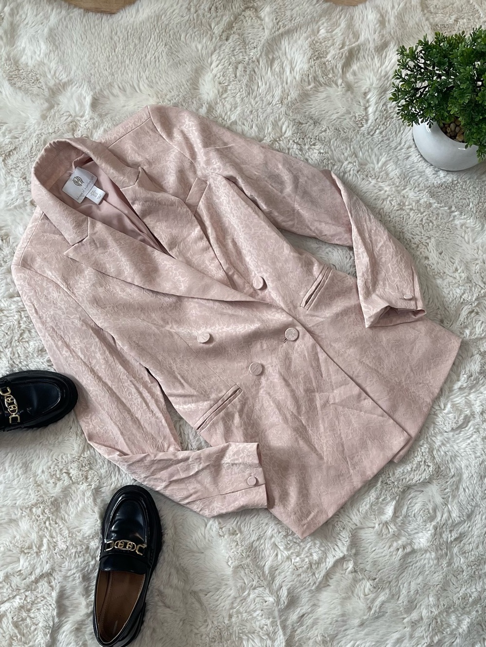 House of Harlow 1960 Pink Jacquard Double Breasted Blazer XS